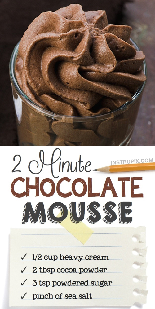 Quick and easy no bake dessert recipe for one! This is the best chocolate mousse recipe made with 3 ingredients plus a pinch of salt (eggless!). A simple homemade chocolate dessert you can make last minute. Great for filling and cake, too. #instrupix
