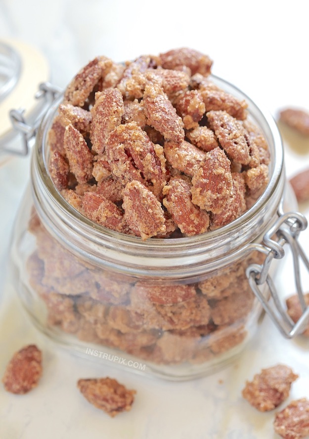Easy cinnamon sugar pecans and almonds recipe... perfect Christmas appetizer for a party! 