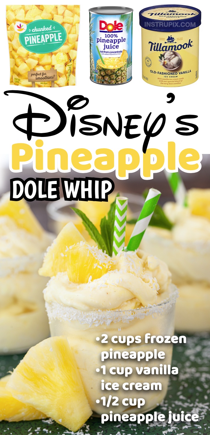The best summer treat made with just 3 ingredients! Frozen pineapple, pineapple juice, and vanilla ice cream. This sweet blender dessert is super quick and easy to make, and really tasty. Kids and adults love it! If you have ever been to Disneyland, then you probably know the joy that comes from a delicious pineapple dole whip. It tastes like the best thing in the world after you’ve been walking around all day in the heat. It’s cold, creamy, and dreamy! Great for warm days by the pool.
