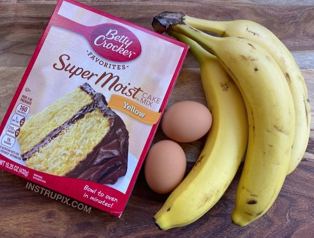Easy Moist Banana Bread Recipe Made With Cake Mix. Just 3 simple ingredients!