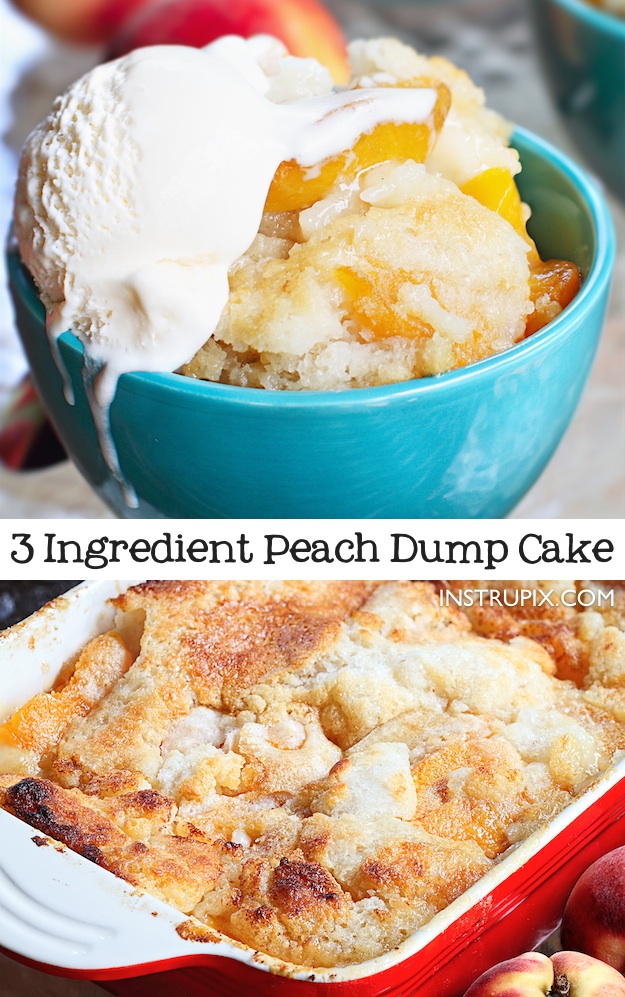 Easy Peach Cobbler Dump Cake Recipe-- This easy dessert recipe is always a hit! And only 3 ingredients! Instrupix.com