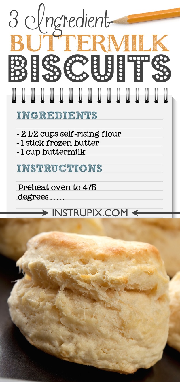 Easy homemade buttermilk biscuits made from scratch using just 3 ingredients! Self rising flour makes this recipe super simple! They're the perfect breakfast or dinner side! Everyone will LOVE them. | Instrupix.com