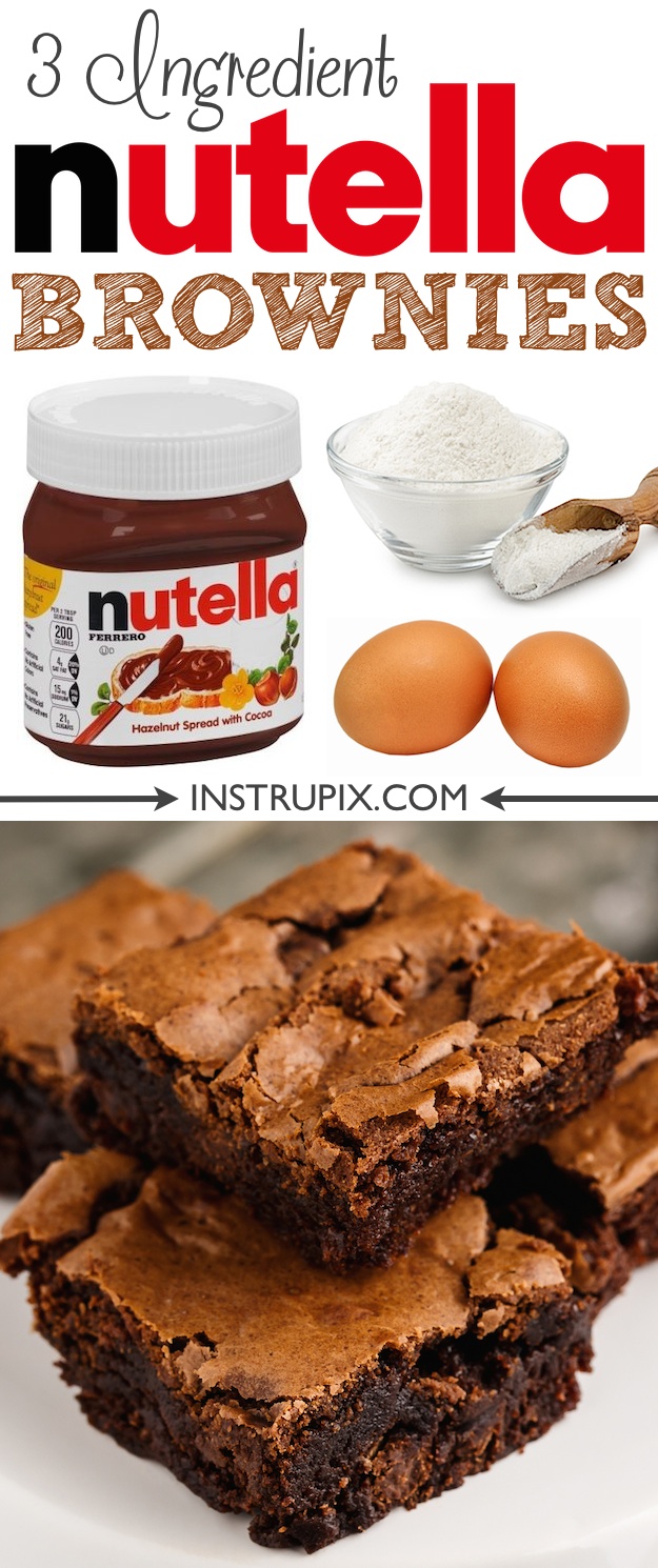 Easy Homemade Nutella Brownies Recipe made from scratch with just 3 ingredients! Super moist and fudgy!