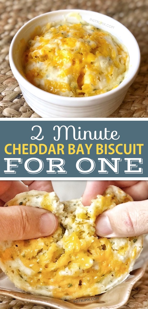 Microwave cheesy bread made in a mug. Copycat cheddar bay biscuits that take 2 minutes and serve one. #instrupix