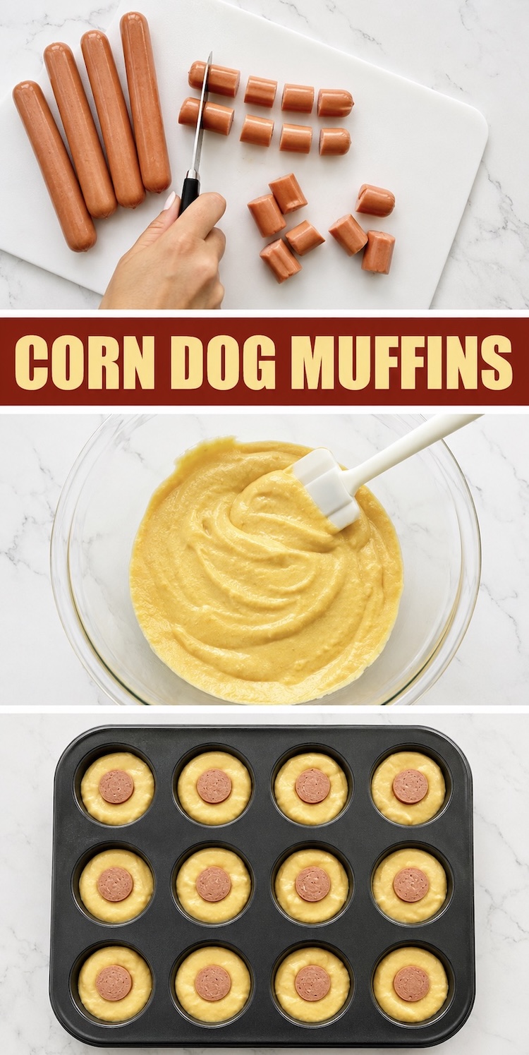 A fun and easy after school snack idea or even last minute dinner. Kids love them! They're quick and easy to make with just a few ingredients including boxed cornbread mix and hot dogs. If you're looking for creative food ideas for kids, these little cornbread hot dogs are always a hit.