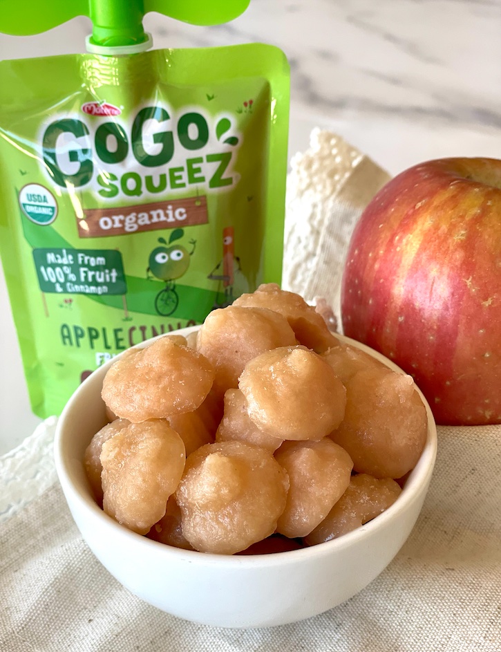 Frozen Applesauce Bites | A healthy cold treat for young kids, toddlers especially love this awesome finger food. 