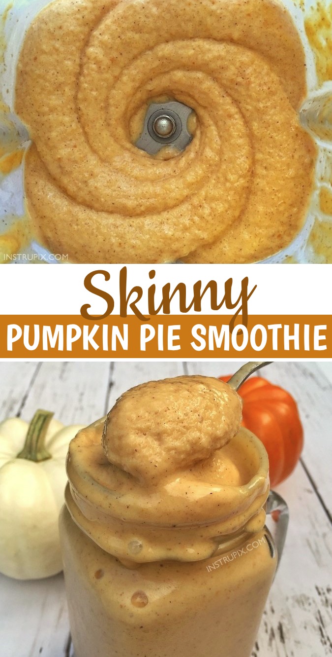 Healthy, low calorie and cleaning eating pumpkin pie smoothie recipe. Perfect for the end of summer when you're ready for fall! Great for breakfast, dessert or a snack. Quick and easy to make with simple ingredients including banana, almond milk, greek yogurt, pumpkin puree and honey. Delish!