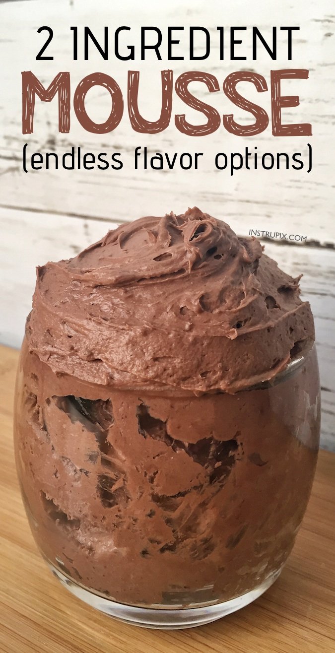 Easy mousse recipe using just 2 simple ingredients! Make it in any flavor that you would like (chocolate, lemon, cookies n' cream), it's so rich and delicious! It's the easiest, quickest dessert you will ever make. Also good as a pie filling, icing on a cake, or as a dip for fruit and cookies. Instrupix.com