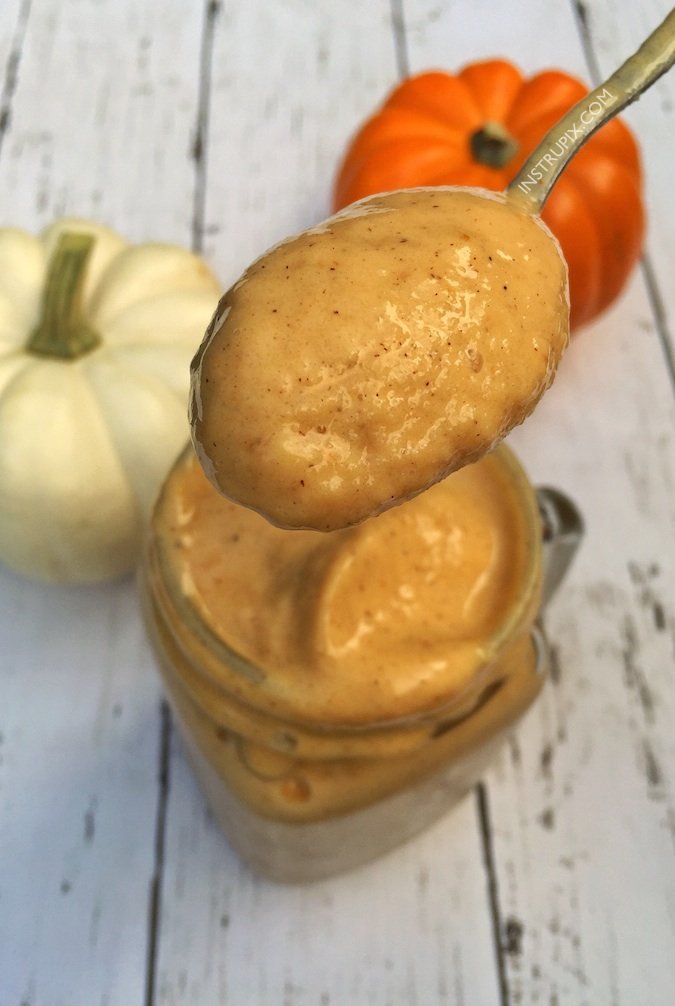 Healthy Pumpkin Pie Smoothie Recipe -- low calorie and super thick and delicious! The perfect Fall treat without all of the guilt!