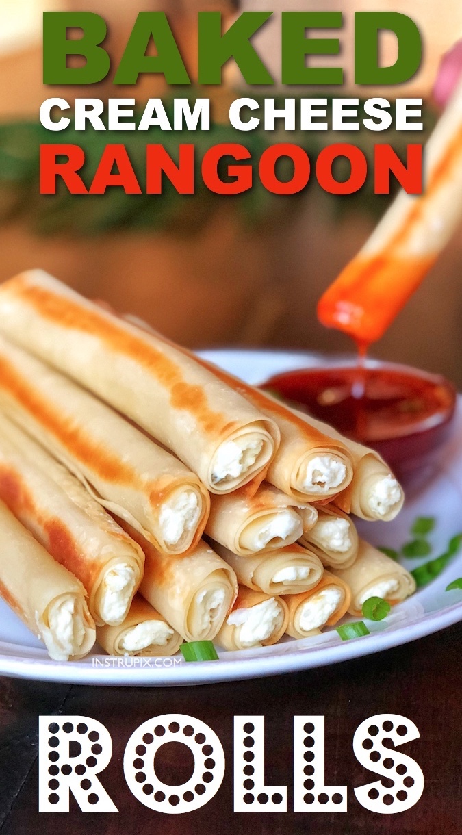 Easy and fun snack idea-- baked cream cheese rangoon rolls. Tastes just like Panda Express! The best cream cheese recipe made with egg roll wraps. So simple and made with few ingredients. This could be a snack, meal or even party appetizer. Creative, delicious and fun to make! #instrupix #creamcheese