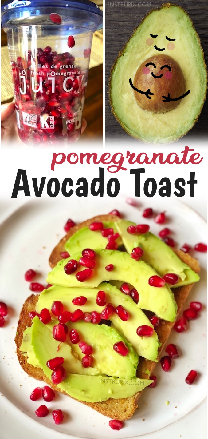 Now that winter is just around the corner, I’ve noticed that the produce section in my local grocery store is fully stocked with pomegranates and pre-packaged pomegranate seeds. You'd be surprised at how good they are on top of your morning avocado toast! The best healthy winter breakfast. The combination of the sweet pomegranate seeds and buttery garlic toast is a match made in heaven. And just look at how pretty it is! Super yummy for Christmas morning. Quick and easy to make, too.