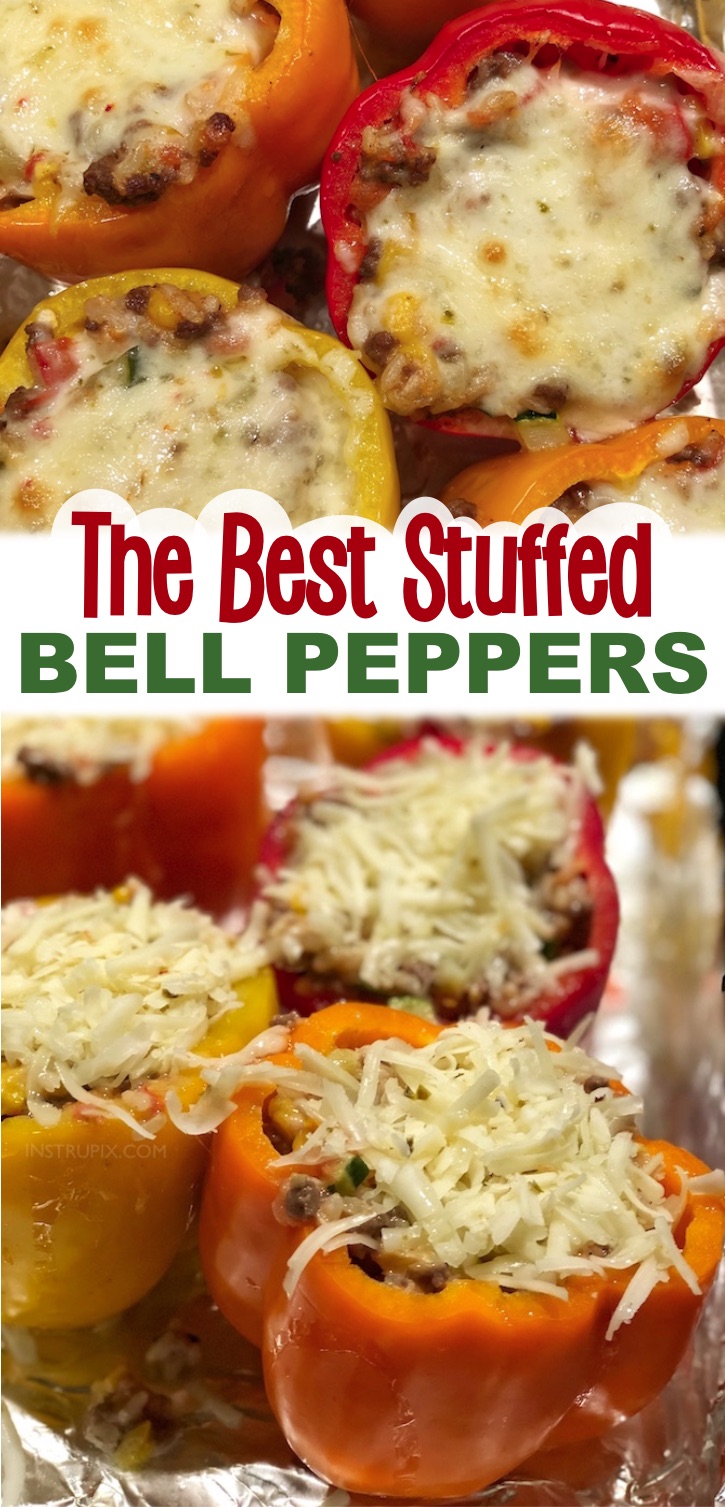 If you're looking for healthy dinner recipes for two, these ground beef stuffed bell peppers are so yummy and made with just a few ingredients! They are packed full of veggies and protein, yet are incredibly delicious and fun to make. Substitute the rice for cauliflower rice to make them low carb and keto friendly. This recipe makes 6 stuffed peppers, but they are just as good leftover for lunch or dinner the next day so my husband and I make them often for just the two of us. 