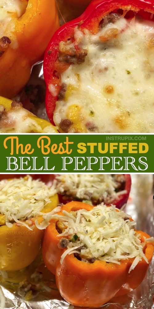 Easy stuffed bell peppers made with ground beef or ground turkey. #instrupix