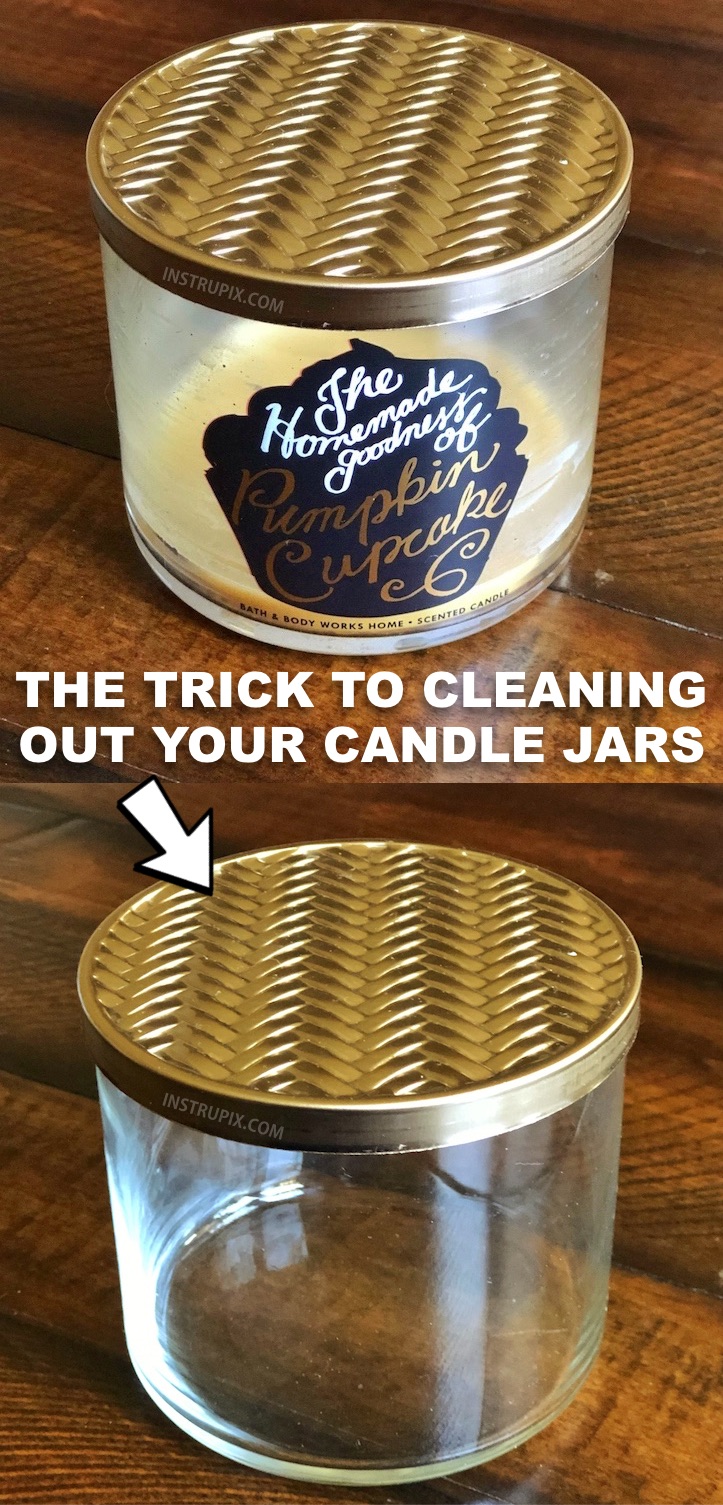 Check out this life hack! Never throw away a candle jar again. You can repurpose and upcycle them into small storage containers for office supplies, craft supplies, cotton balls and more! Perfect for organizing small items. This is a super cheap, quick and easy little project for teens and adults. My daughter uses them to organize her bathroom-- hair ties, q-tips, chapstick, etc. If you're bored and looking for creative ideas, this little cleaning hack is super simple and helpful. #lifehacks