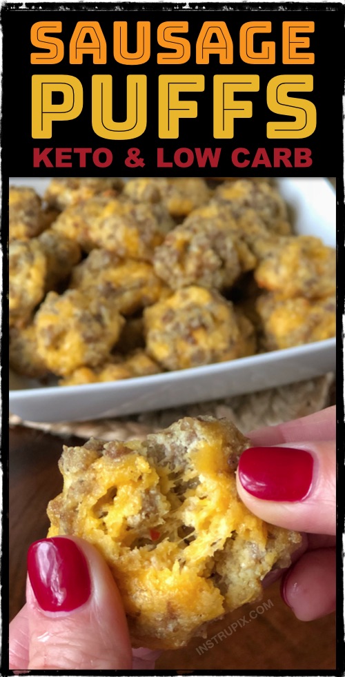 Looking for easy keto recipes for beginners? This low carb snack is so quick, simple and delicious! It's great for breakfast or as a mid-day snack. Cheesy Sausage Puffs #instrupix