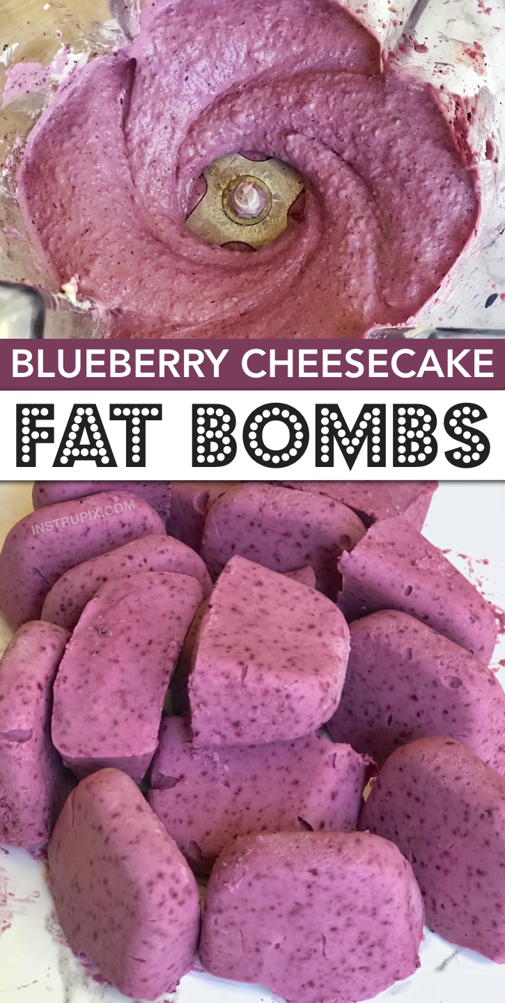 Berry Cheesecake Keto Fat Bombs -- Easy fat boms made with cream cheese! These simple keto treats are the best low carb craving crusher and amazing keto dessert recipe for beginners. You simply blend everything together in a blender and then freeze in an ice cube tray. A delicious sugar free dessert recipe for a ketogenic diet for diabetics or weight loss. Quick and easy to make!