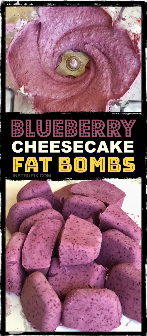 Easy keto low carb fat bombs made with cream cheese and berries. Blueberry Cheesecake Fat Bombs. The BEST quick and easy keto dessert recipe for beginners! Simply freeze and enjoy these little craving crushers. Low carb, simple and cheap to make. #instrupix