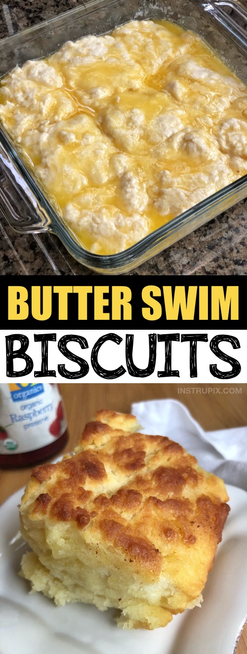 Quick, simple and easy homemade biscuits! This recipe takes just a handful of ingredients to make these delicious butter swim biscuits-- easier than drop biscuits! They are the BEST addition to breakfast, lunch or dinner! | Instrupix.com 
