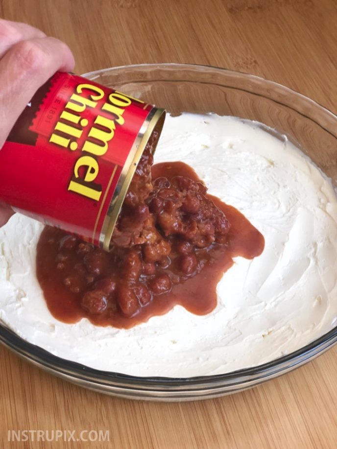 Crowd Pleaser Easy 3 Ingredient Chili Cheese Dip!