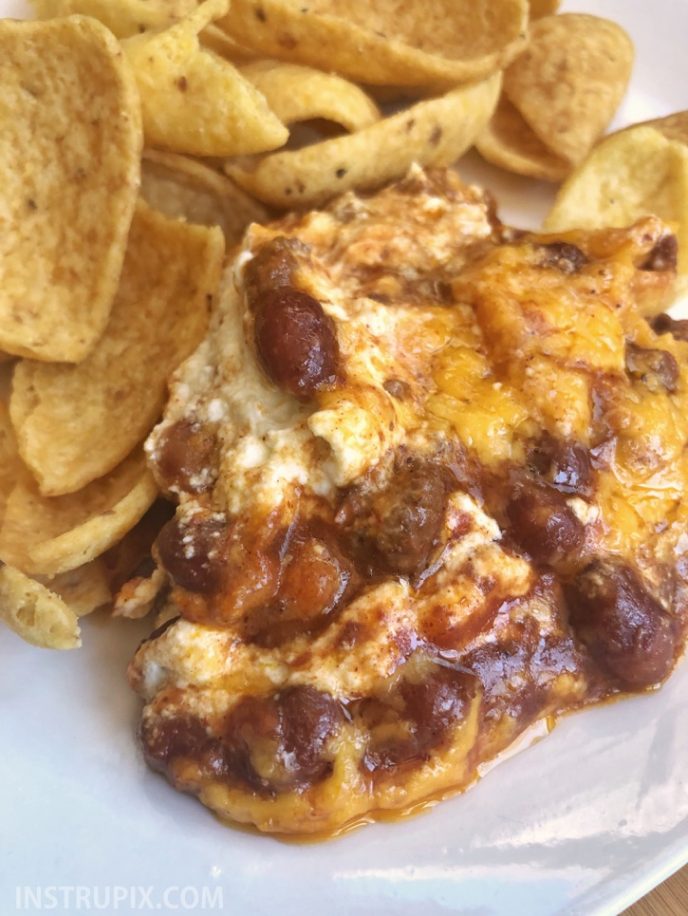Crowd Pleaser Easy 3 Ingredient Chili Cheese Dip!