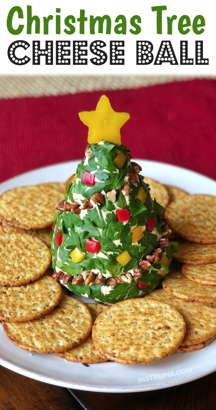 Looking for easy Christmas appetizers and finger foods? Check out these simple make ahead, no bake cold party appetizers for the holidays! They are perfect for feeding a crowd or large family. They are all fun and impressive but super quick and easy to make ahead of time. Christmas Tree Cheese Ball #christmas #partyfood #instrupix