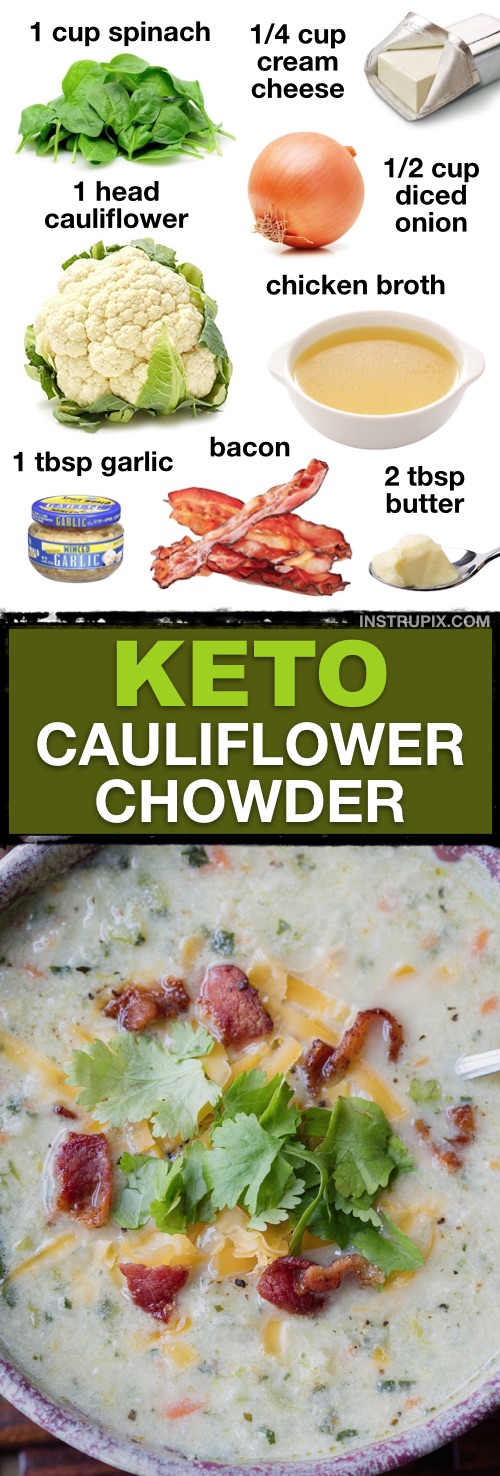 7 Easy Low Carb Soup Recipes (Healthy, Keto & Freezable) | This low carb Cauliflower soup is so tasty! It's made with simple ingredients and is awesome leftover for lunch or dinner the next day. This makes meal planning on a keto diet a breeze!