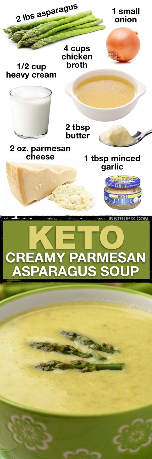Simple Low Carb Soup Recipes (Keto Friendly!) | This low carb cream of asparagus soup is DELISH! It's perfect for when asparagus is in abundance in the grocery stores during the spring. It's really quick and easy to make for lunch or dinner for the entire week. Perfect for meal planning on a keto diet!