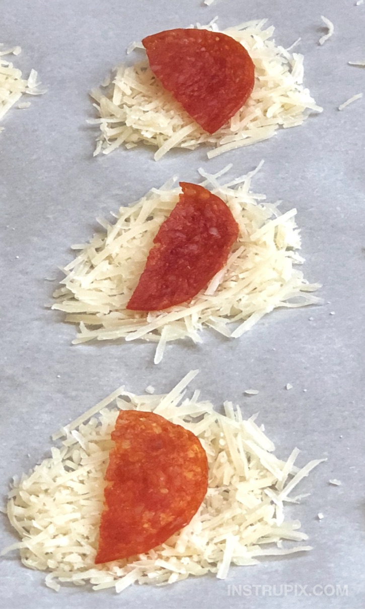 Keto Pizza Chips | If you are following a low carb or ketogenic lifestyle, then you probably miss the crispy texture of chips. You know, like Doritos, Cheetos and Fritos! Or anything crispy for that matter. Well, fret to more. It’s simple. Baking cheese makes it crispy, and it takes less than 10 minutes from start to finish before you’re scarfing them down. Top the cheese with pepperoni or salami for added flavor. This easy 2 Ingredient keto snack will eliminate your carb loaded chip cravings!
