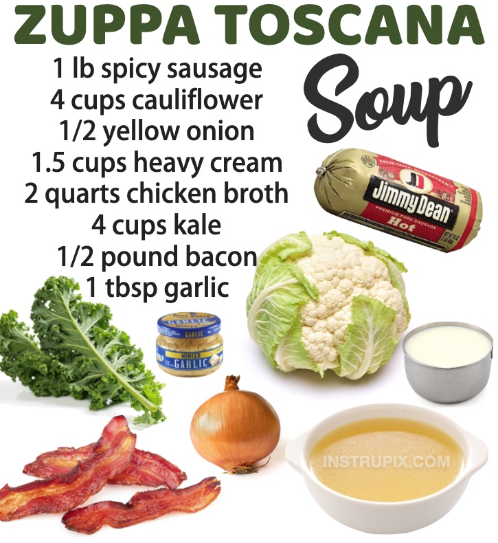 Keto zuppa toscana soup recipe! Just like olive garden but without the carbs. The potatoes are replaced with cauliflower making this soup healthy and keto friendly.
