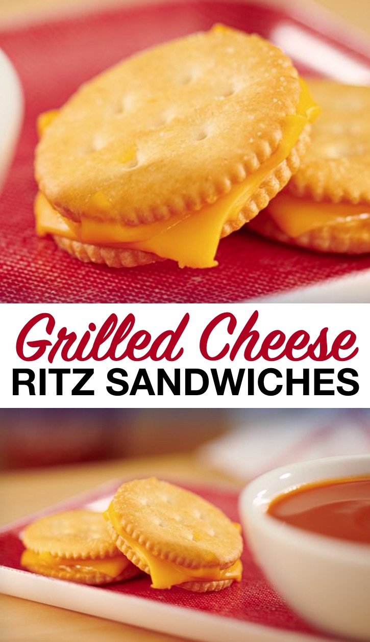 quick and easy fun snack ideas for kids! Creative Ritz cracker grilled cheese sandwiches. Great for tomato soup! Toddlers, kids and teens love this cheesy salty snack idea. Just 2 ingredients! So simple to make for after school. 