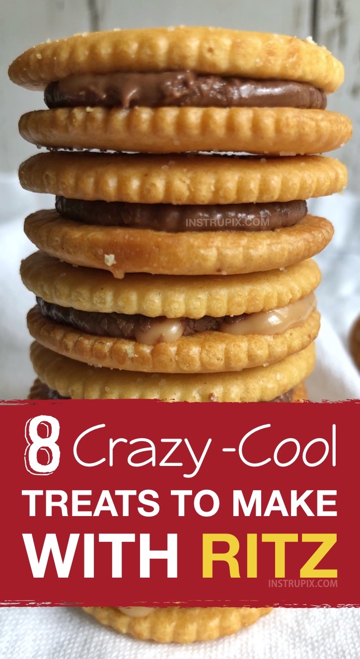 Easy and fun snack and treat ideas made with Ritz crackers! These Ritz cracker recipes are perfect for making treats, snacks, sandwiches and even pizza! Quick and easy snack ideas for kids. #ritz #snacks #treats #instrupix #kidssnacks #easyrecipes 