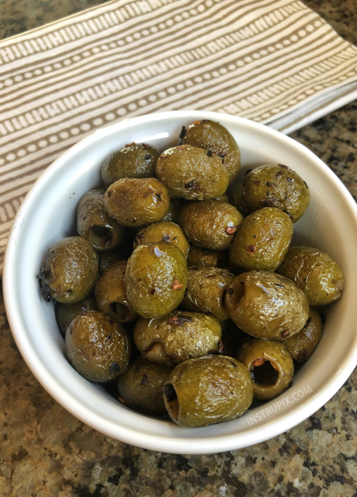 Blistered Olives | Super easy party snack idea! They are also keto and low carb. | Instrupix.com #lowcarb #keto #instrupix