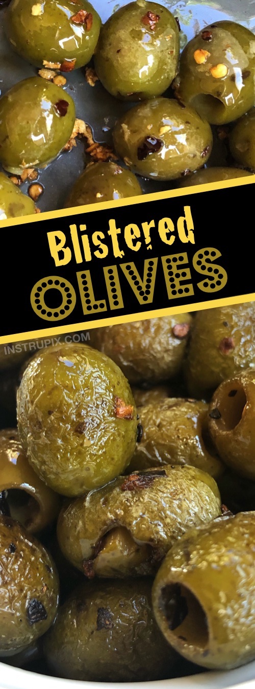 Blistered Green Olives - An easy low carb and keto party snack appetizer! #instrupix