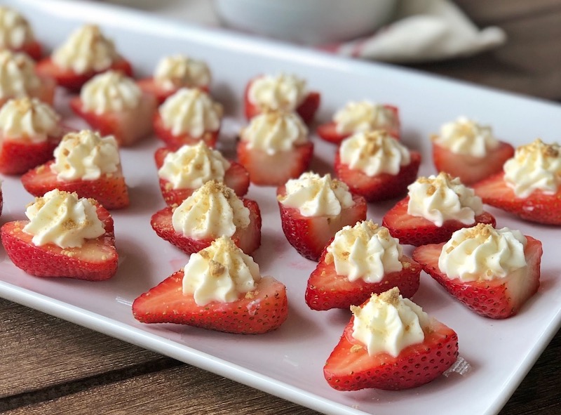 The best sweet party food! These deviled strawberries will be the prettiest thing on your dessert table and the first the to disappear. A real crowd pleaser for parties!