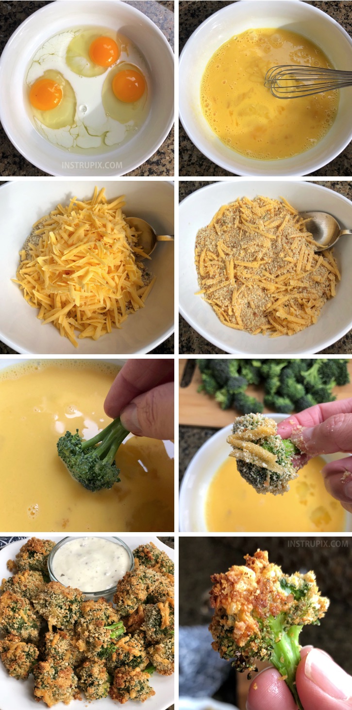 Crispy Cheese Baked Broccoli - This healthy broccoli side dish goes well with everything! The broccoli is roasted with bread crumbs and cheese, and so tasty it can be served as a snack or appetizer. The best finger food! Super quick and easy, too. #instrupix #broccoli #sidedish #appetizer #cheese #healthy