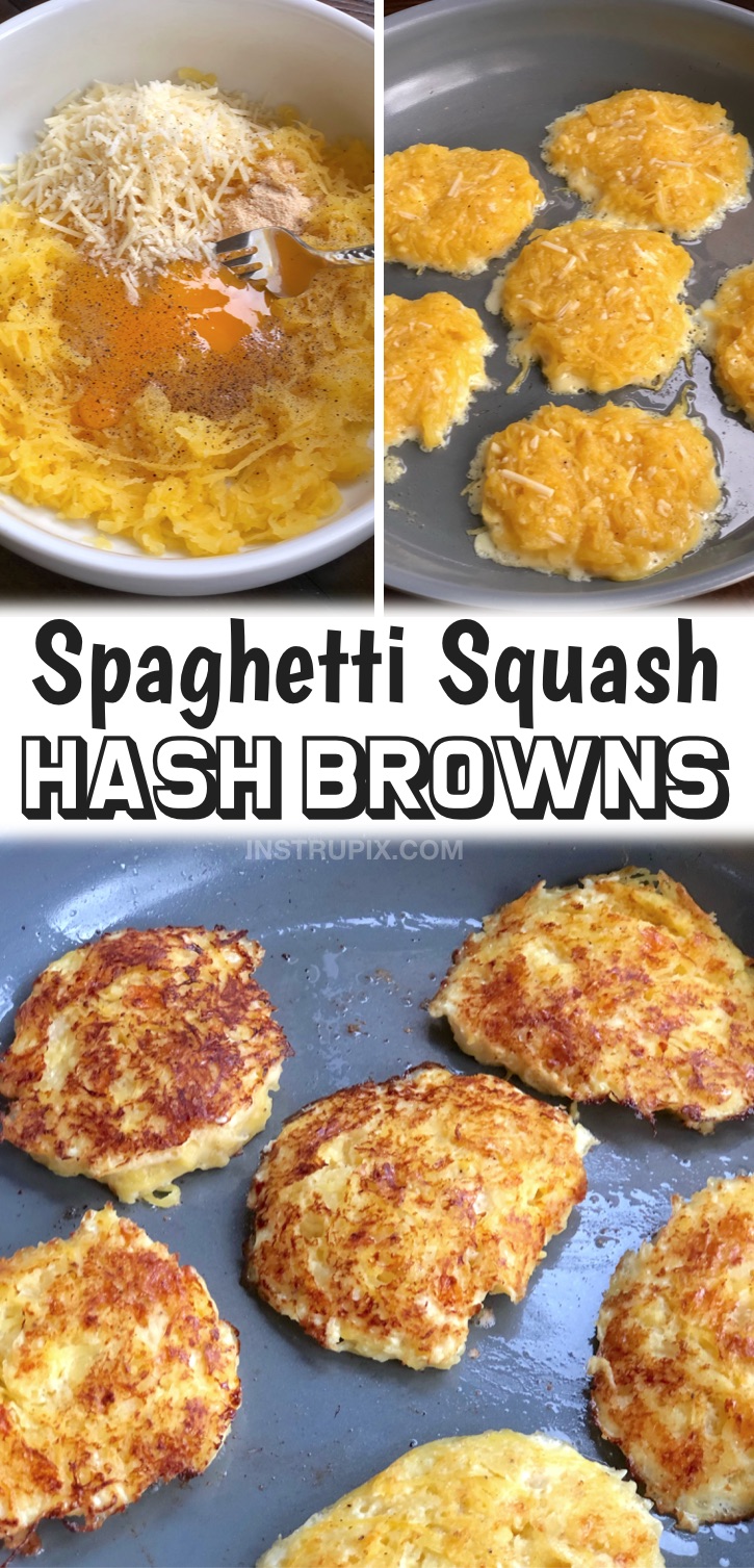 Quick, easy and clean eating! These low carb breakfast hash browns are made with just a few simple ingredients including spaghetti squash, egg and cheese. They are loaded with protein and fiber! I make these often with leftover spaghetti squash, and I immediately get my veggies in for the day. If you're trying to find healthy breakfast recipes, these 