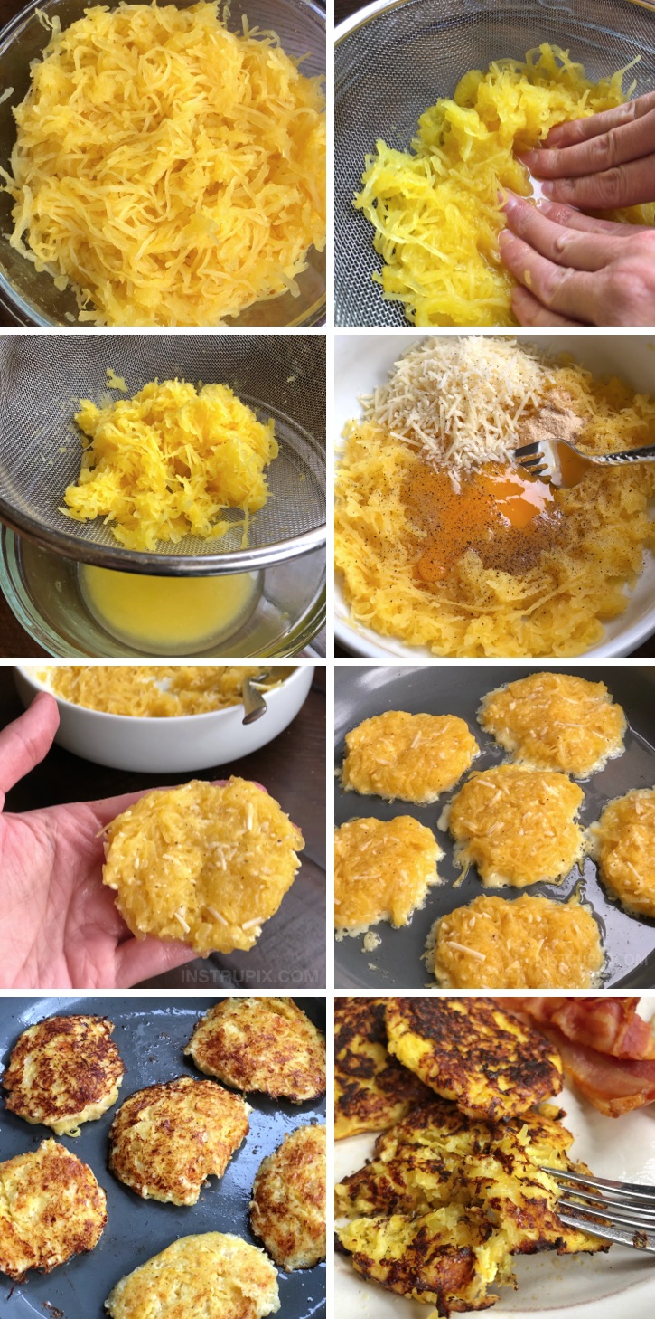 Spaghetti Squash Hash Browns Recipe - Looking for easy and healthy spaghetti squash recipes? This one is great for the leftover squash! Low carb and keto friendly! #instrupix #lowcarb #keto #spaghettisquash