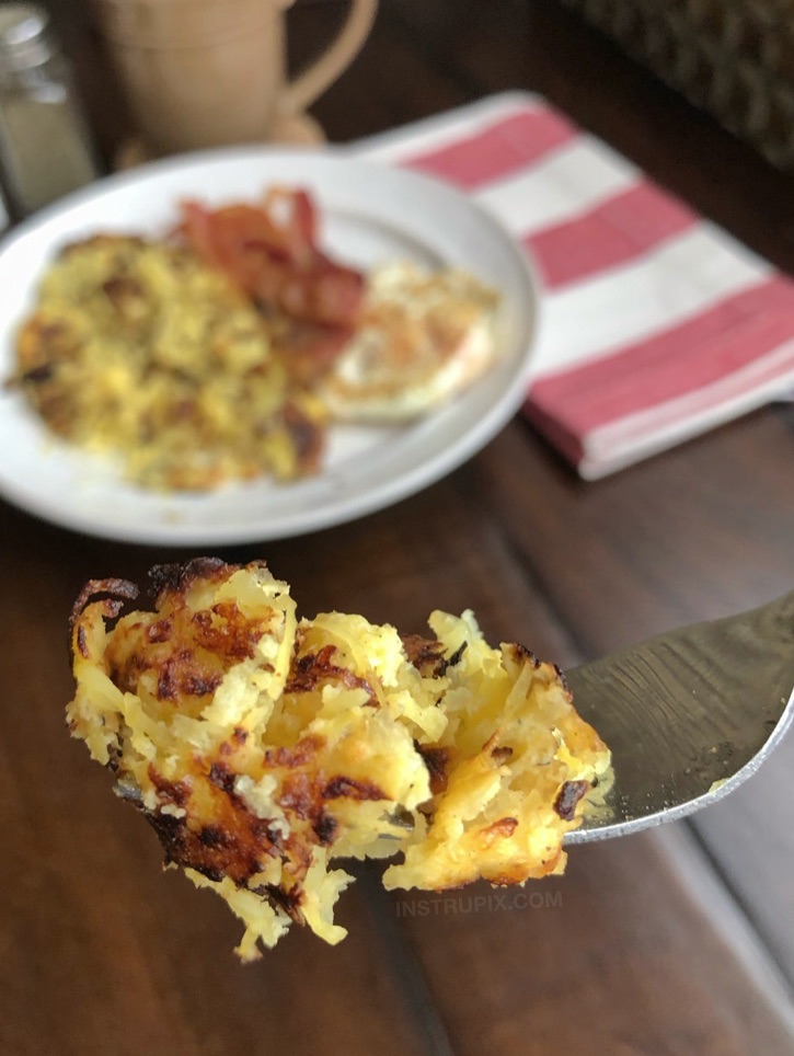 Low Carb Keto Spaghetti Squash Hash Browns made with egg, cheese and seasoning. Instrupix.com 