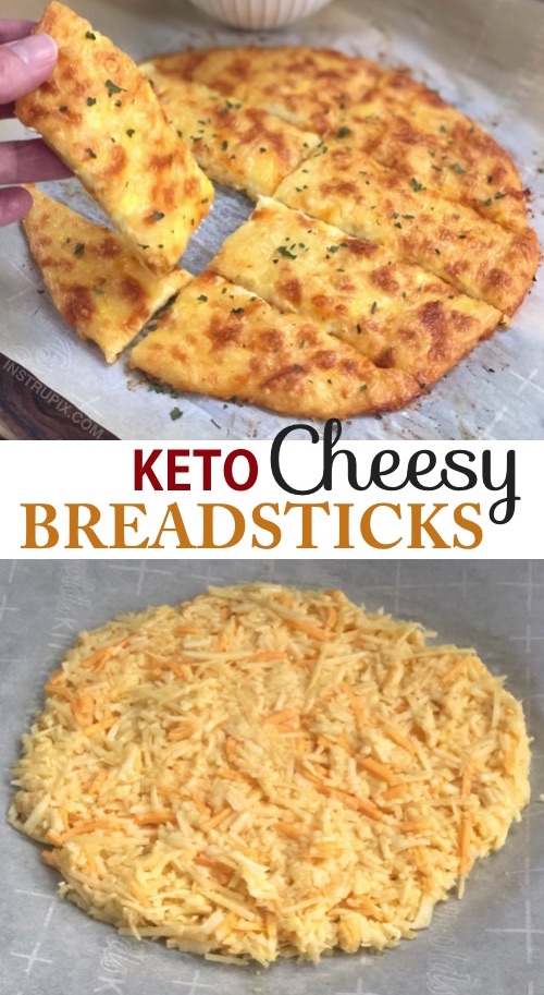 4 Ingredient KETO Cheesy Garlic Breadsticks Recipe | Looking for low carb snacks? This quick and easy keto recipe is great for beginners, and always a hit. It's a great snack, salad or soup companion, or even meal! And it's almost zero carb! #keto #lowcarb #atkins #cheese #instrupix