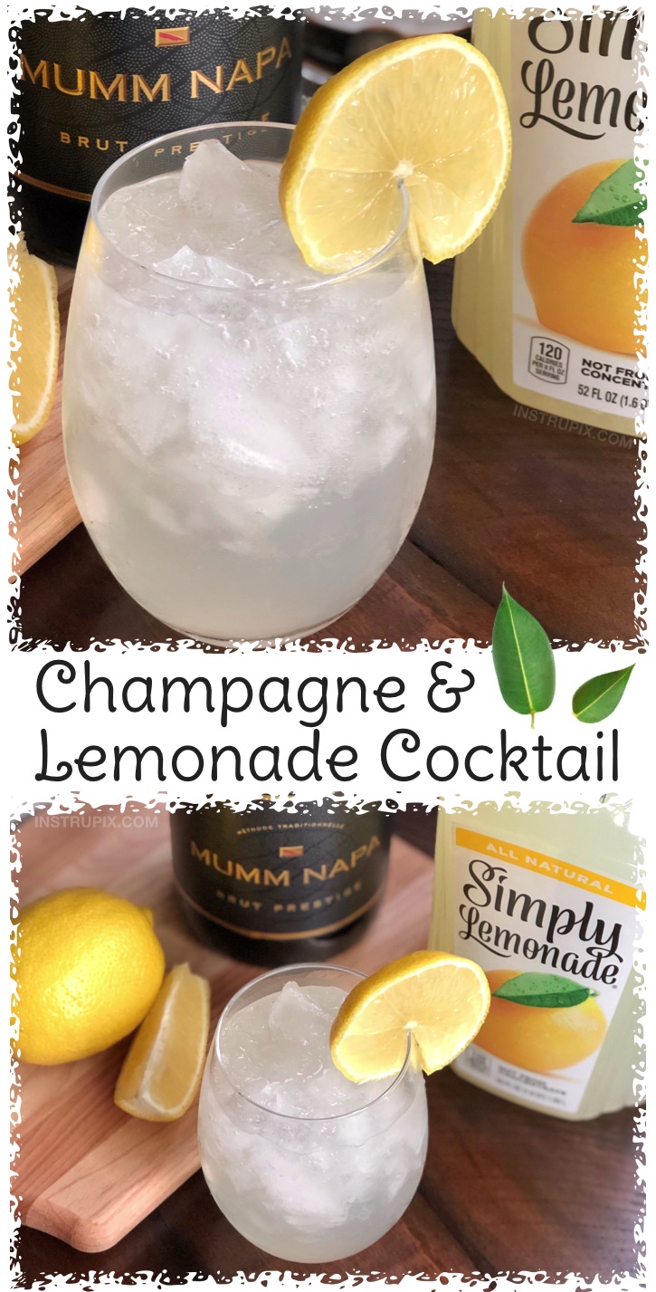 Champagne and Lemonade Cocktail Recipe | 8 Ways You Didn't Know You Could Drink Wine- to make it better, colder or more flavorful. Simple tips and tricks including wine cubes, spritzers, frozen fruit, cocktails, drink recipes and more! #instrupix #lifehacks #wine #drinkrecipes #mindblown