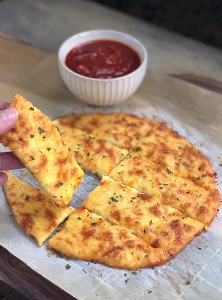 KETO Cheesy Garlic Breadsticks Recipe - Just 4 simple ingredients! Looking for low carb snacks? This quick and easy keto recipe is great for beginners, and always a hit. It's a great snack, salad or soup companion, or even meal! And it's almost zero carb! #keto #lowcarb #atkins #cheese #instrupix