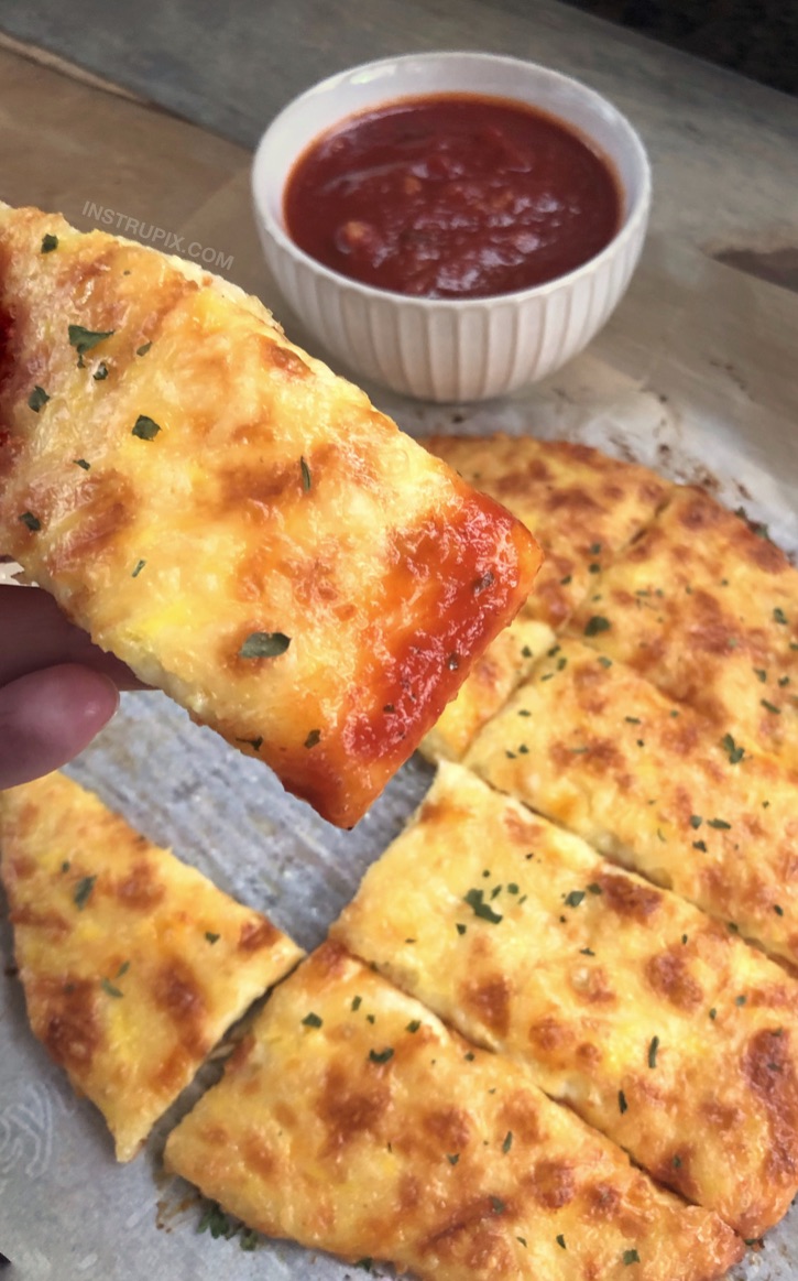 KETO Cheesy Garlic Breadsticks Recipe - 4 simple ingredients! Looking for low carb snacks? This quick and easy keto recipe is great for beginners, and always a hit. It's a great snack, salad or soup companion, or even meal! And it's almost zero carb! #keto #lowcarb #atkins #cheese #instrupix