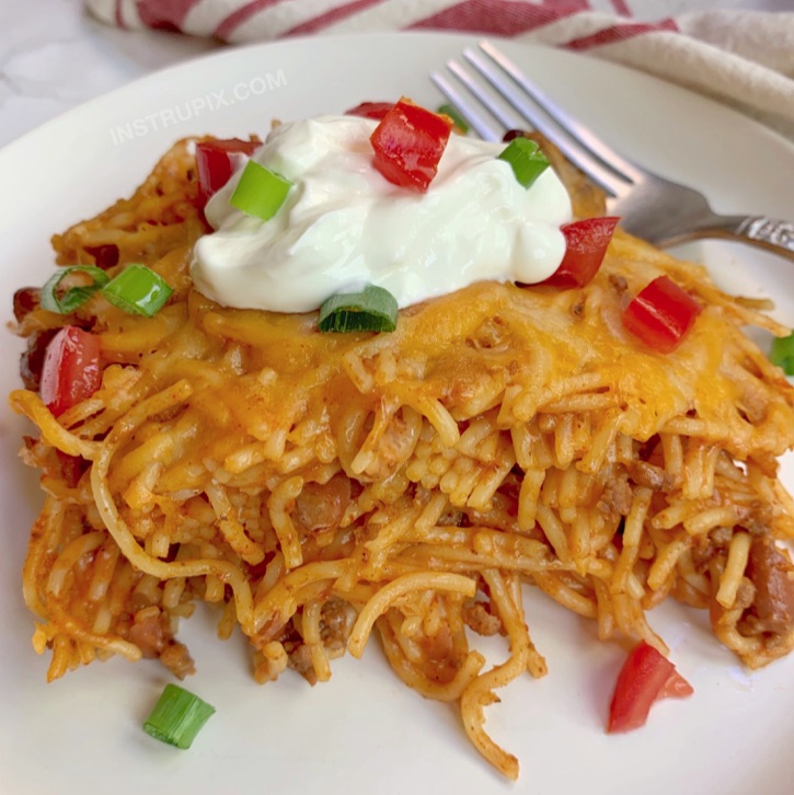 Super Cheesy Taco Spaghetti Casserole Recipe