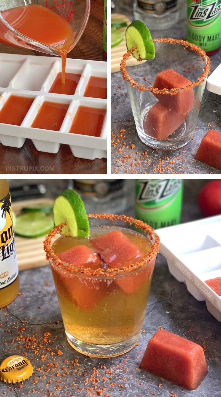 Bloody Mary Cubes and Beer (plus 4 more cocktail cube ideas) | A tasty and fun drink idea! #instrupix #bloodymary #drinkrecipes