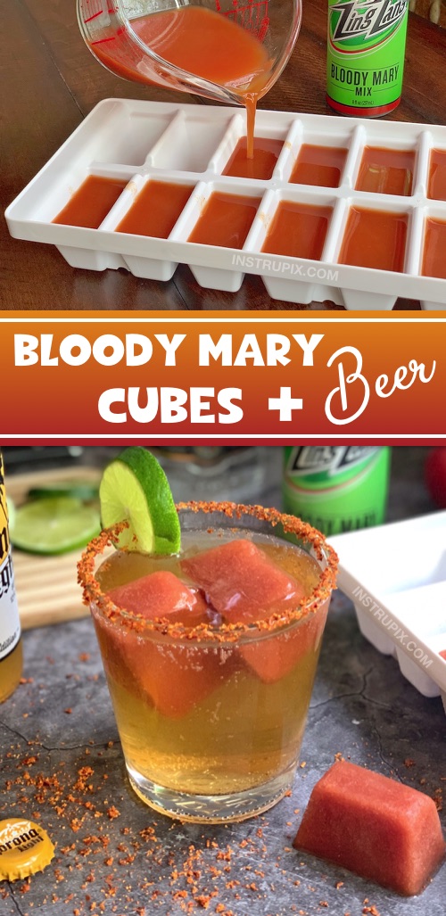 Bloody Mary Cubes and Beer (plus 4 more cocktail cube ideas) | A tasty and fun drink idea! #instrupix #bloodymary #drinkrecipes