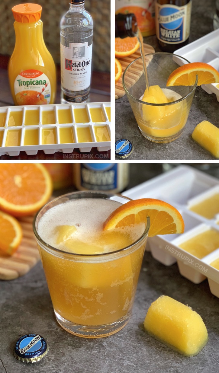 Screwdriver Cubes and Blue Moon (Plus 5 more fun ideas!) -- An easy alcoholic drink recipe idea for summer! Pool party, anyone? #instrupix #drinkrecipes