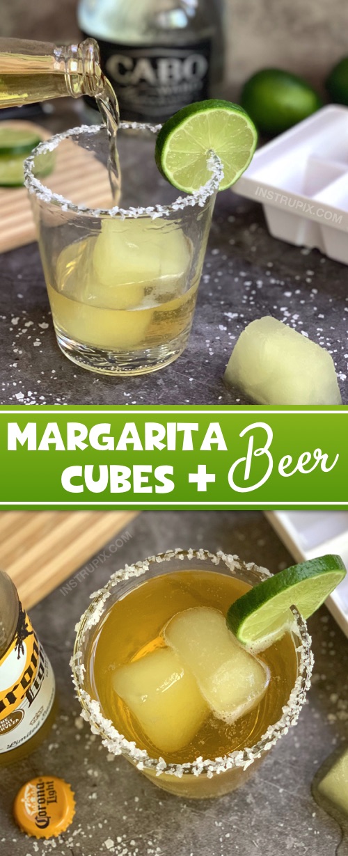 Margarita Cubes and Beer (plus 4 other cocktail cube ideas!) Like a BeerRita but better! They chill and flavor your beer at the same time. Great for pool parties! #instrupix #drinkrecipes #margaritas #beer