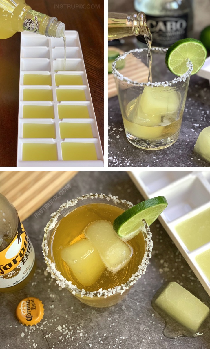 Margarita Cubes and Beer (plus 4 other cocktail cube ideas!) Like a BeerRita but better! They chill and flavor your beer at the same time. Great for pool parties! #instrupix #drinkrecipes #margaritas #beer