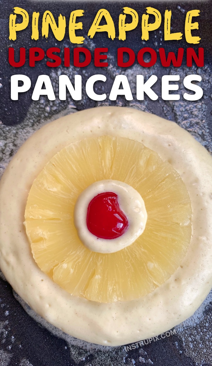 A super fun breakfast idea for kids and adults! If you’re looking for quick and easy pancake recipes that are a little more exciting than the traditional, these pineapple upside down pancakes are absolutely amazing! Kids and adults will both love this simple and creative pancake recipe made with Bisquick, pineapple rings and cherries. My family devoured almost the entire batch the first time I made these, and now it’s a go-to breakfast recipe for us, especially for special occasions and birthdays. 