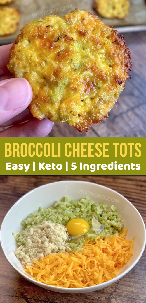 Looking for quick and easy low carb snack ideas? These keto broccoli cheddar rounds are crispy and delicious! They are also made with just 5 simple ingredients (including microwave broccoli rice). #keto #lowcarb #instrupix 